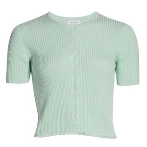 NEW Naadam Silk Cashmere Ribbed Short Sleeve Cardigan Pale Blue XS